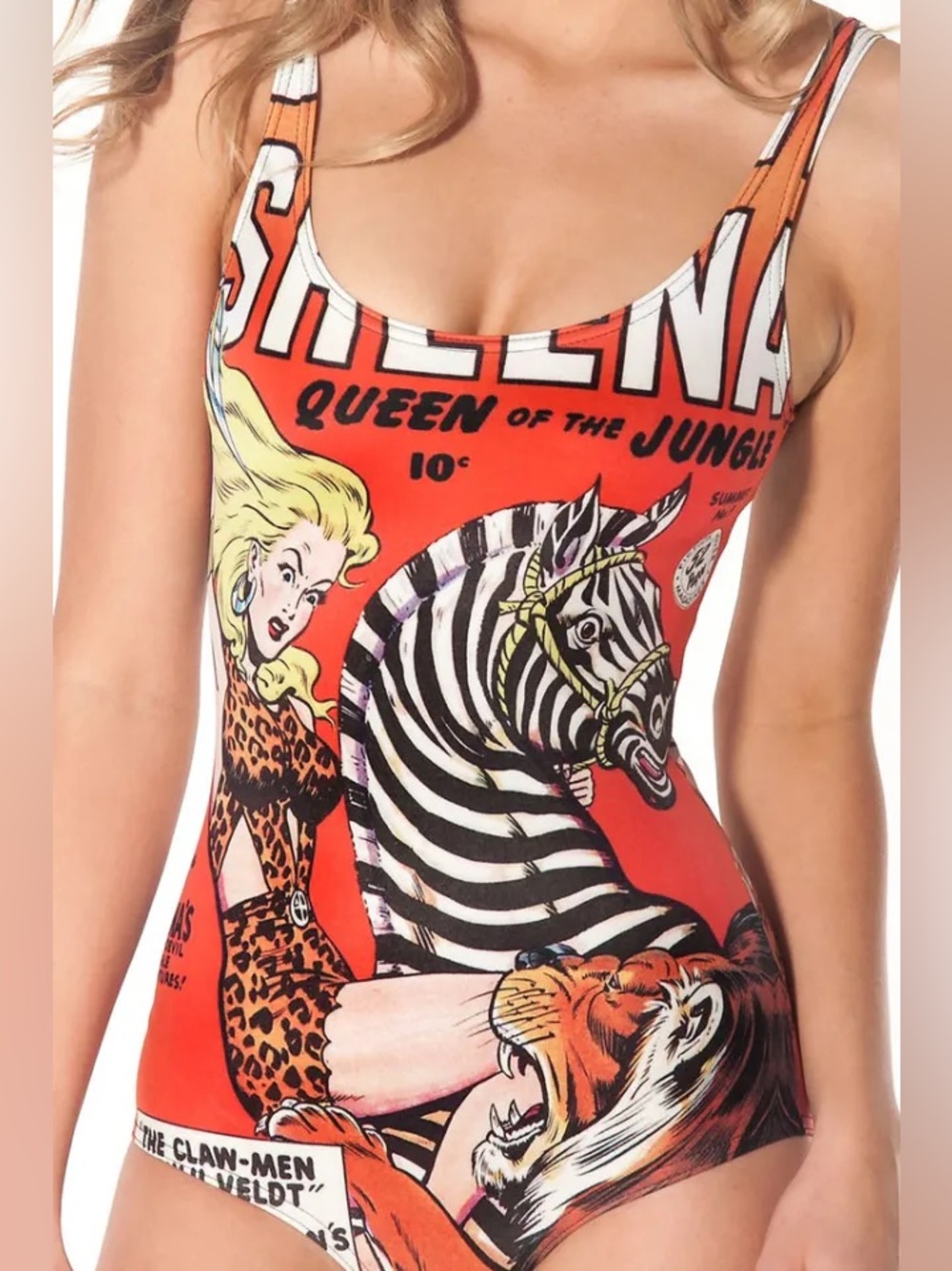 “BlackMilk- “Sheena Queen of the Jungle" comic book cover art one-piece swimsuit